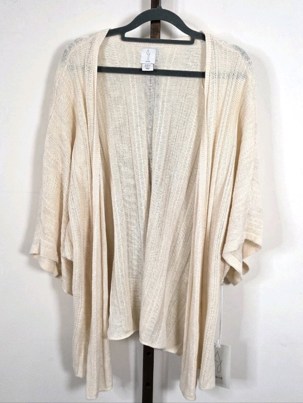 Joie Women's XL Linen Blend Open Front Kimono Sleeve Cardigan Ivory Cream NWT